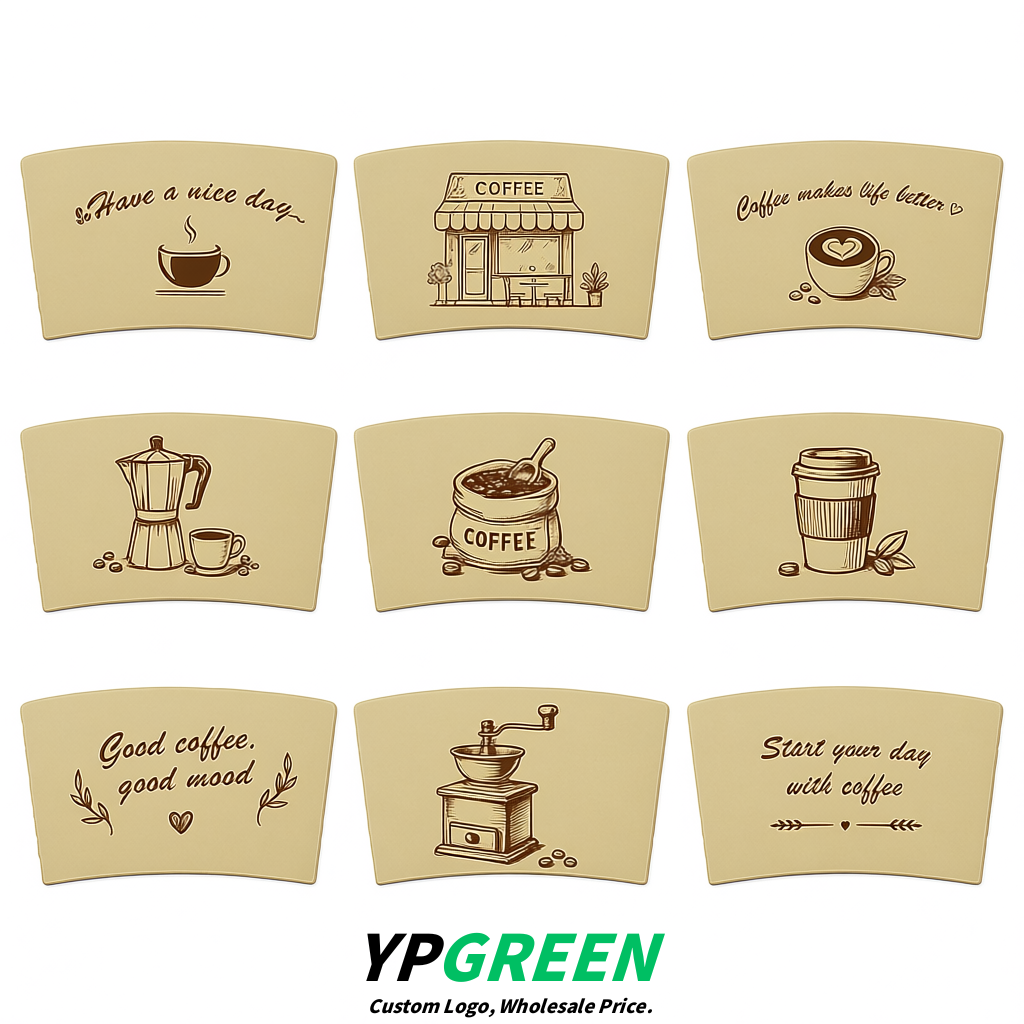 Champagne Kraft Paper Coffee Cup Sleeves For 10, 12, 16, 20 oz Paper & Plastic Cups Factory
