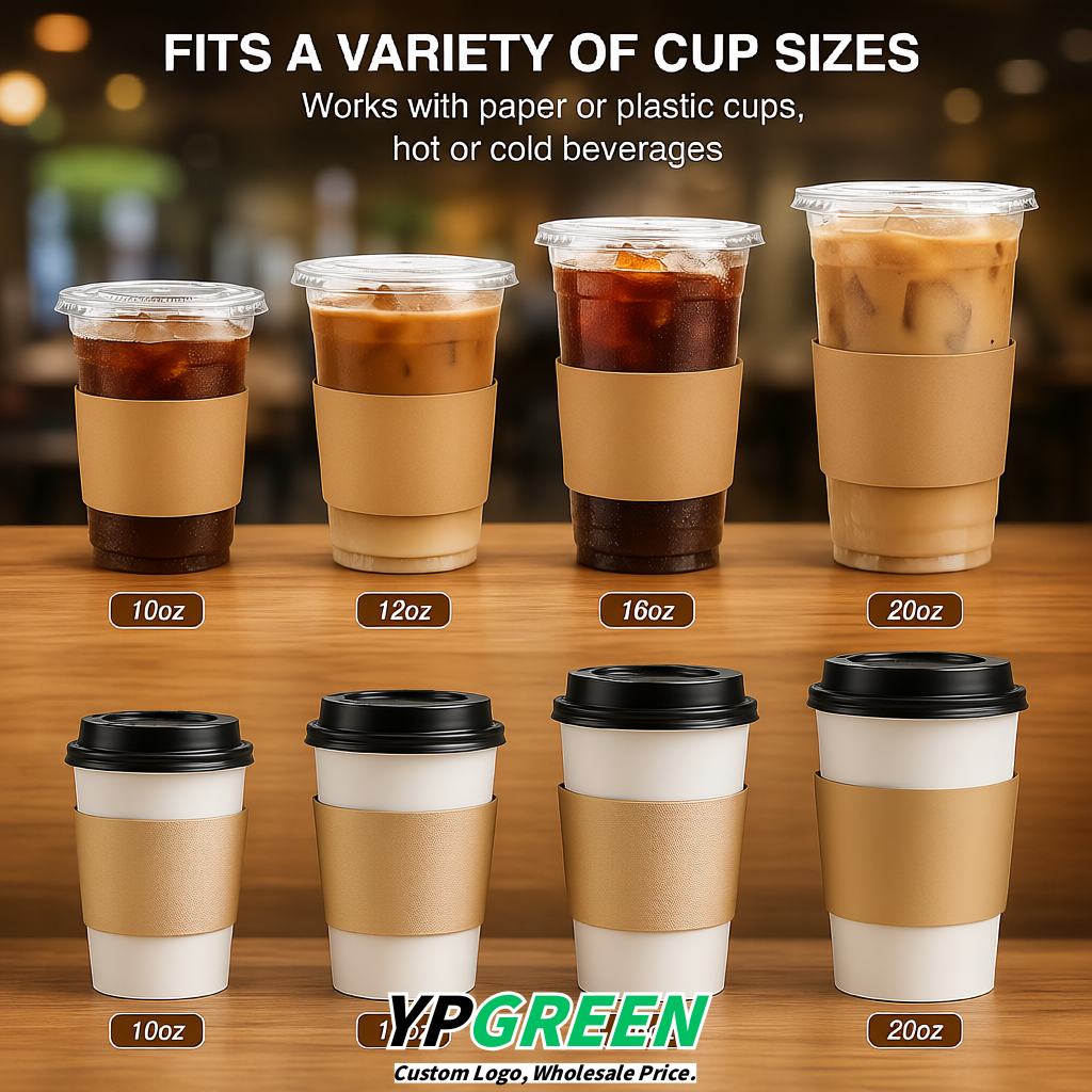 Champagne Kraft Paper Coffee Cup Sleeves For 10, 12, 16, 20 oz Paper & Plastic Cups Factory