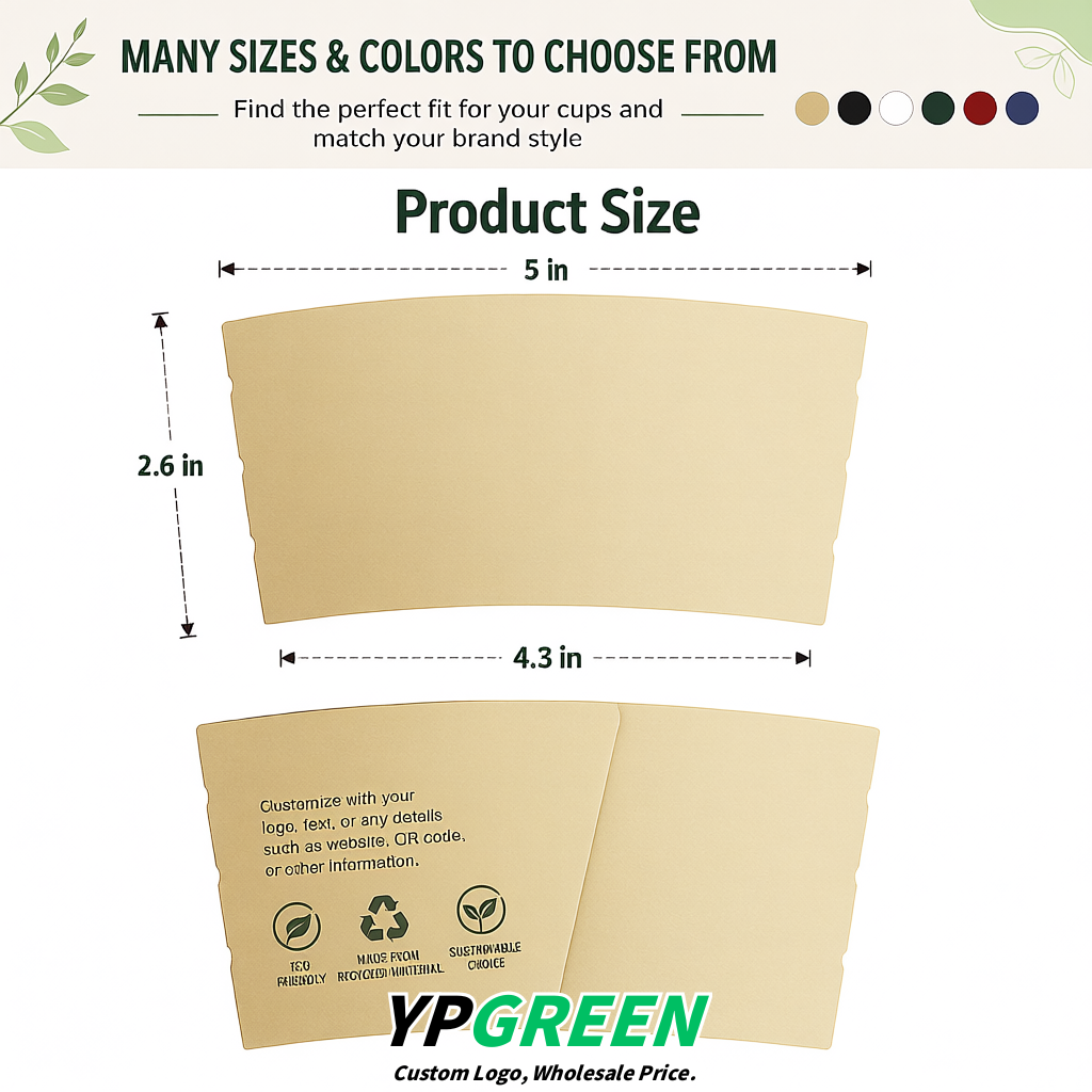Champagne Kraft Paper Coffee Cup Sleeves For 10, 12, 16, 20 oz Paper & Plastic Cups Factory
