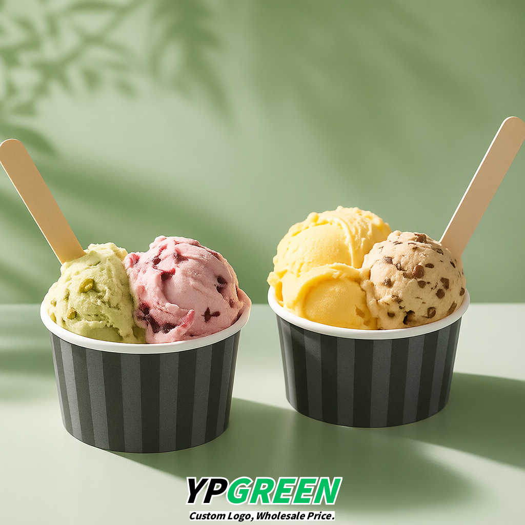 Charcoal Paper Gelato Takeaway Cup 2-10oz Disposable Ice Cream Bowls with Lids Factory