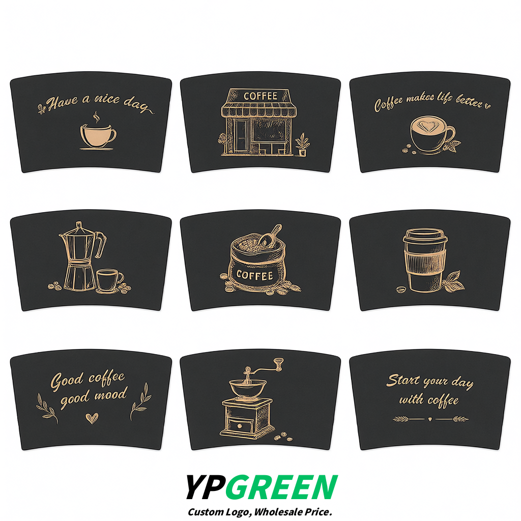 Charcoal Kraft Paper Coffee Cup Sleeves For 10, 12, 16, 20 oz Paper & Plastic Cups Factory