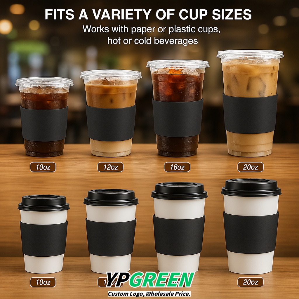 Charcoal Kraft Paper Coffee Cup Sleeves For 10, 12, 16, 20 oz Paper & Plastic Cups Factory