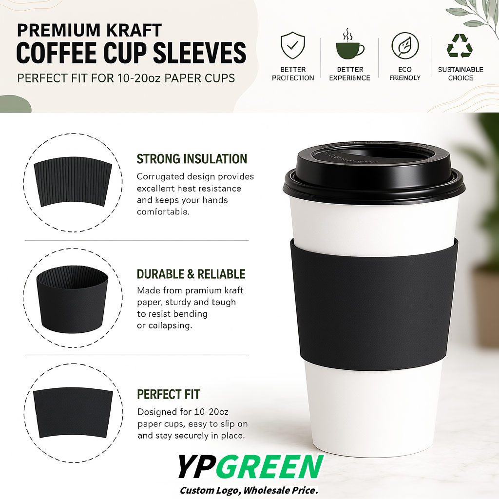 Charcoal Kraft Paper Coffee Cup Sleeves For 10, 12, 16, 20 oz Paper & Plastic Cups Factory