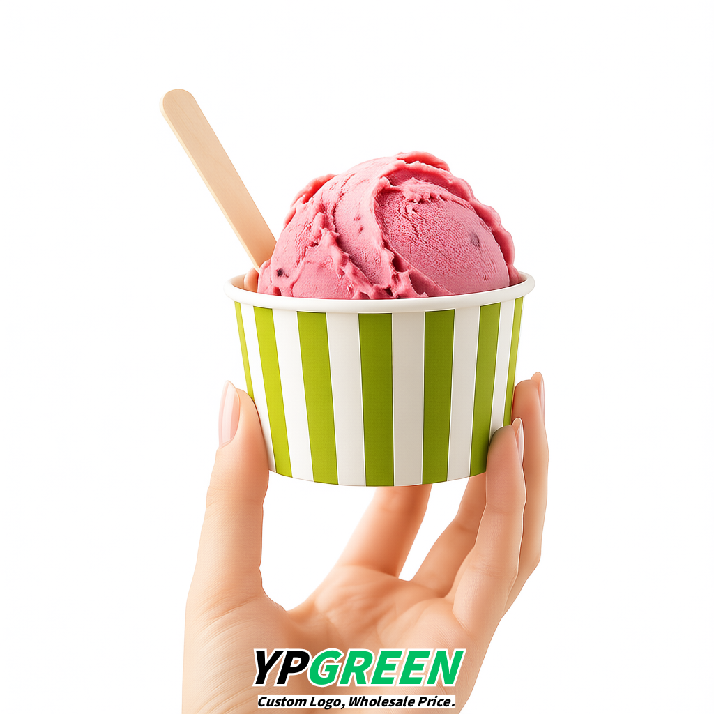 Chartreuse Paper Gelato Takeaway Cup 2-10oz Disposable Ice Cream Bowls with Lids Factory