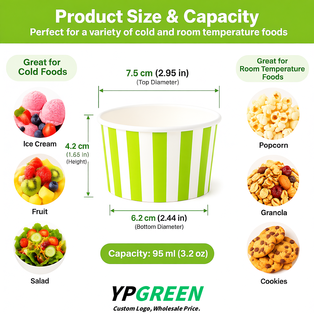 Chartreuse Paper Gelato Takeaway Cup 2-10oz Disposable Ice Cream Bowls with Lids Factory
