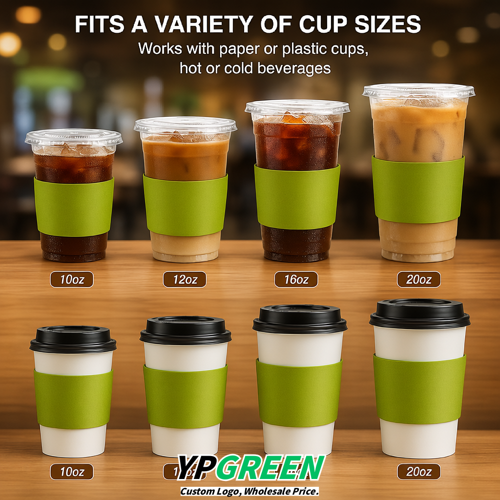 Chartreuse Kraft Paper Coffee Cup Sleeves For 10, 12, 16, 20 oz Paper & Plastic Cups Factory