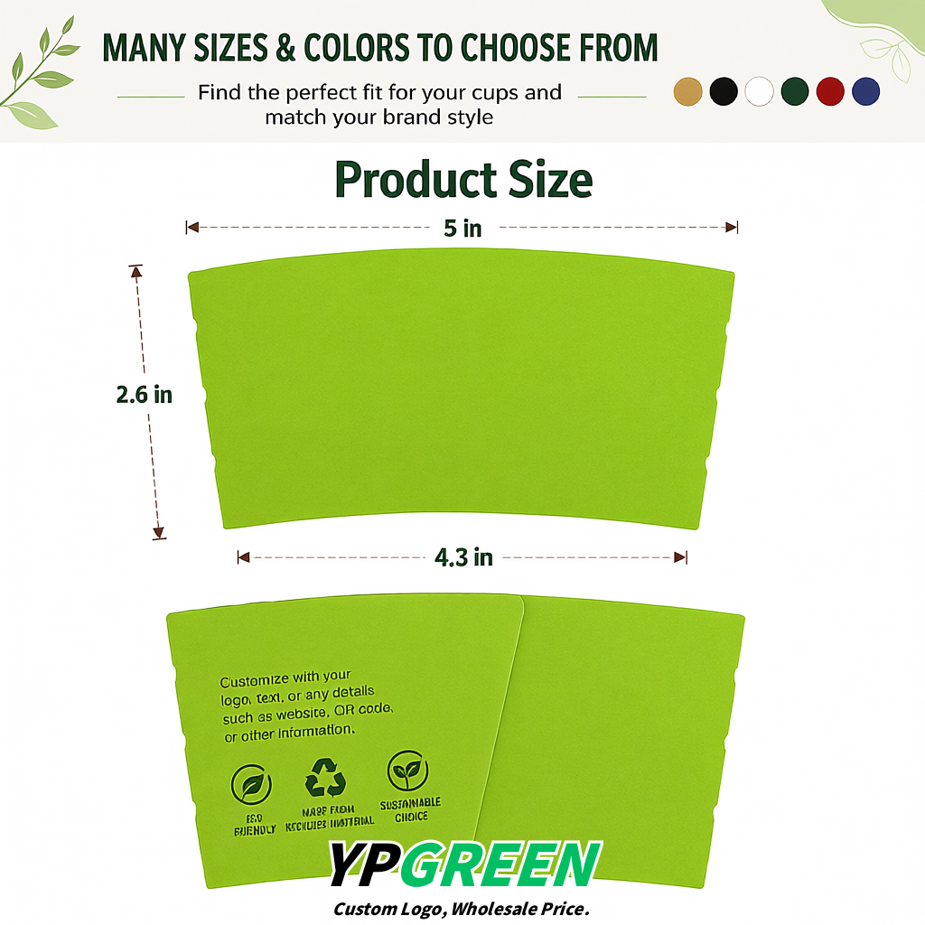 Chartreuse Kraft Paper Coffee Cup Sleeves For 10, 12, 16, 20 oz Paper & Plastic Cups Factory