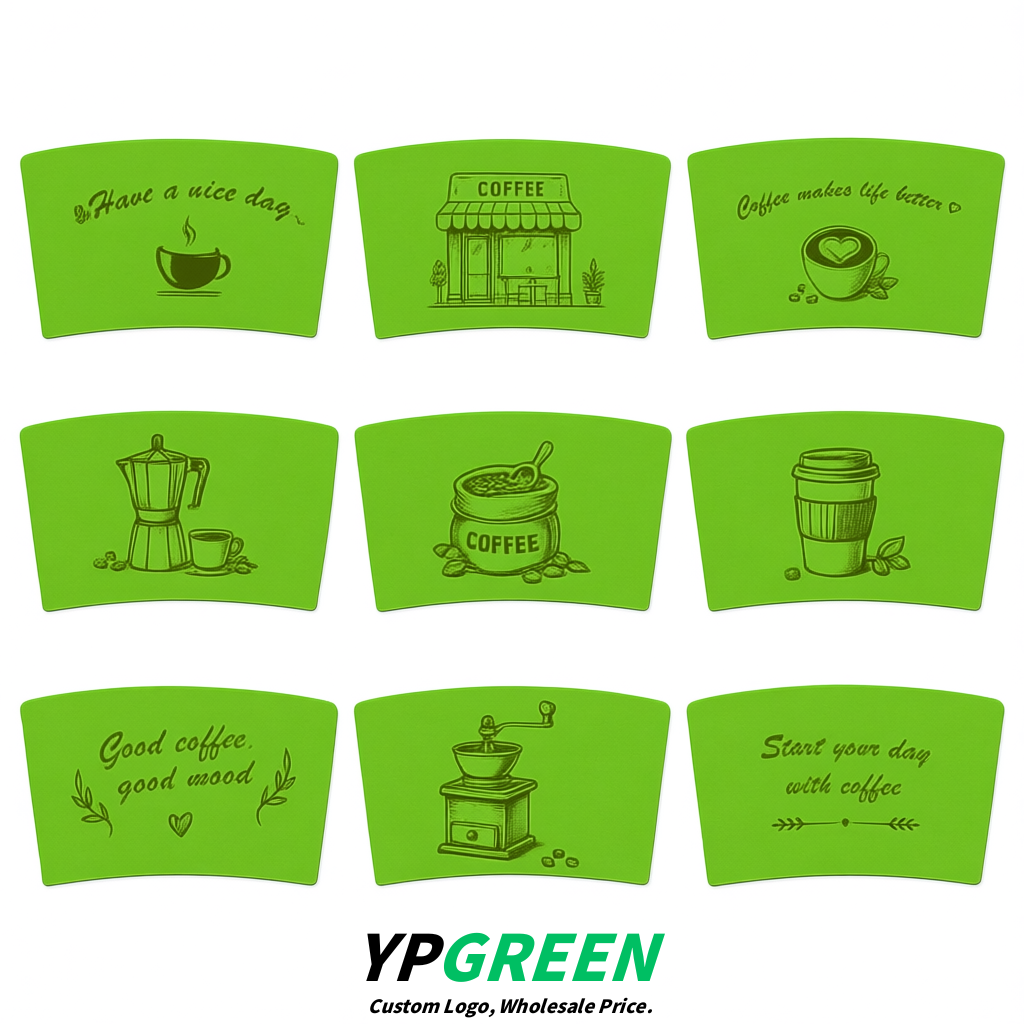 Chartreuse Kraft Paper Coffee Cup Sleeves For 10, 12, 16, 20 oz Paper & Plastic Cups Factory