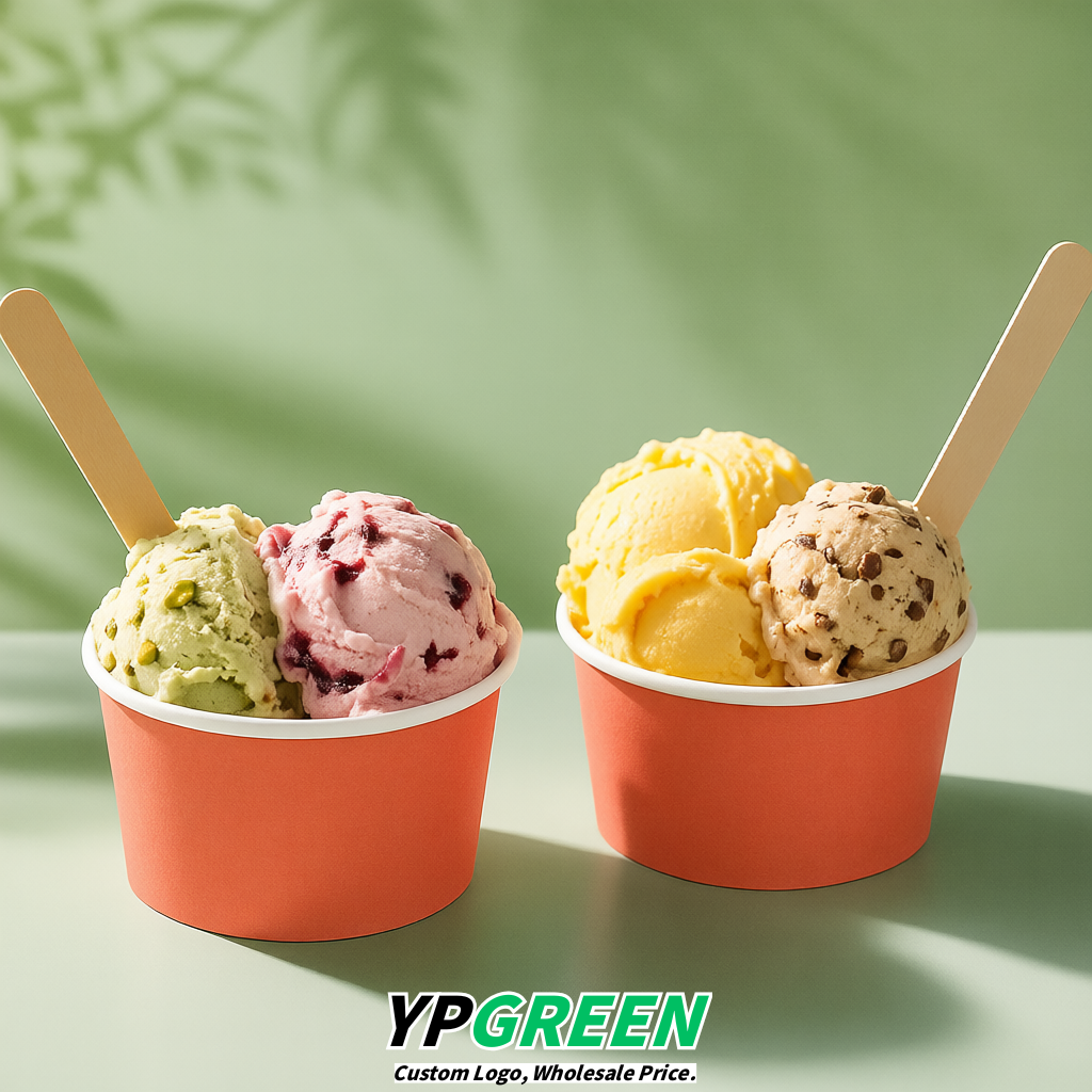 Coral Paper Gelato Takeaway Cup 2-10oz Disposable Ice Cream Bowls with Lids Factory