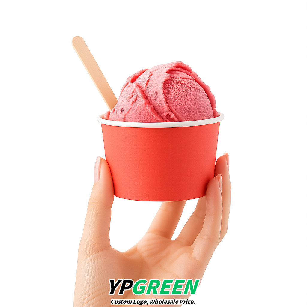 Coral Paper Gelato Takeaway Cup 2-10oz Disposable Ice Cream Bowls with Lids Factory