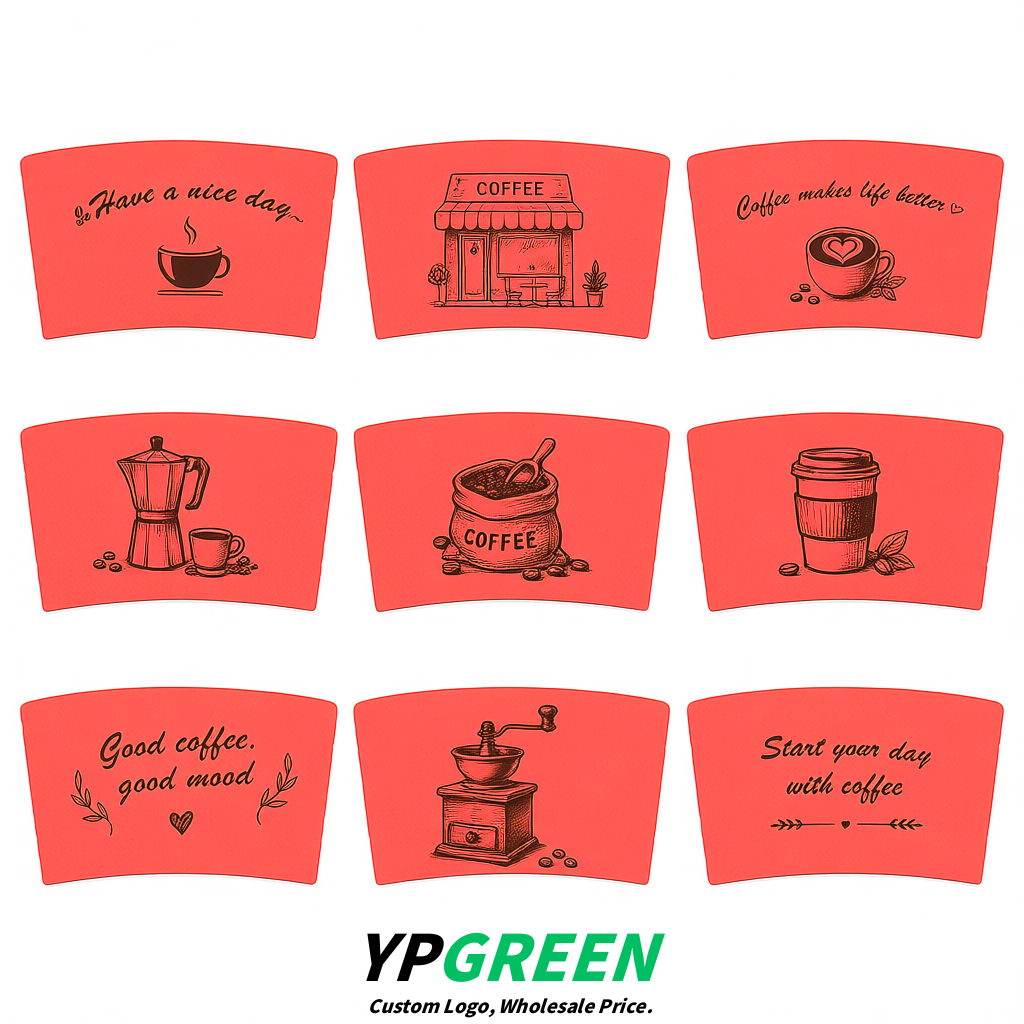 Coral Kraft Paper Coffee Cup Sleeves For 10, 12, 16, 20 oz Paper & Plastic Cups Factory