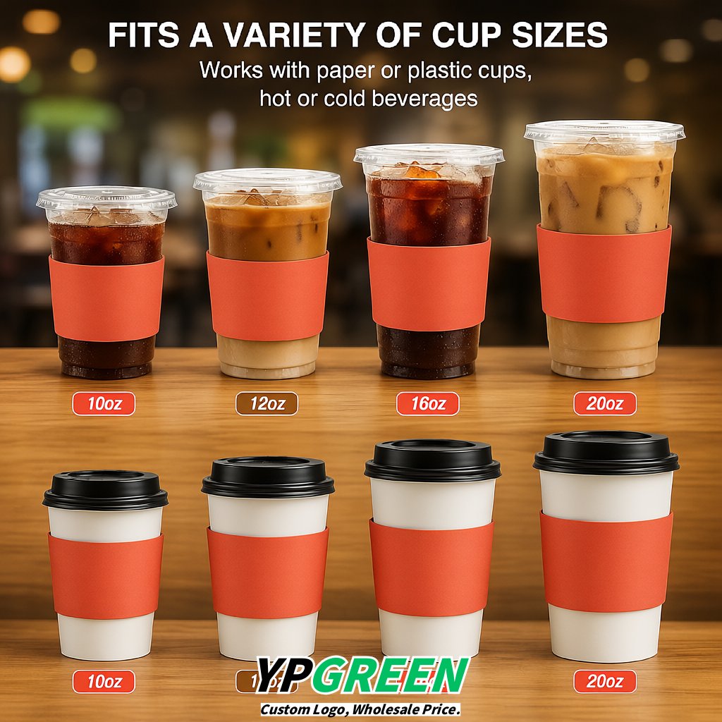 Coral Kraft Paper Coffee Cup Sleeves For 10, 12, 16, 20 oz Paper & Plastic Cups Factory