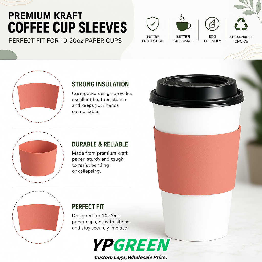 Coral Kraft Paper Coffee Cup Sleeves For 10, 12, 16, 20 oz Paper & Plastic Cups Factory