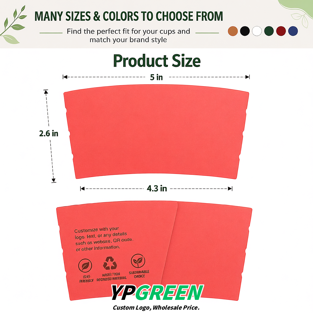 Coral Kraft Paper Coffee Cup Sleeves For 10, 12, 16, 20 oz Paper & Plastic Cups Factory