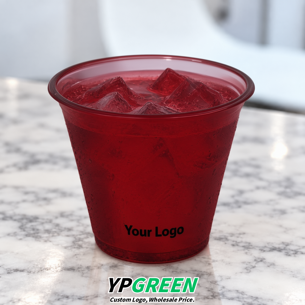 Crimson Iced Latte Plastic Cup 260ml Disposable Clear Cup 9.2×5.5×7.1cm