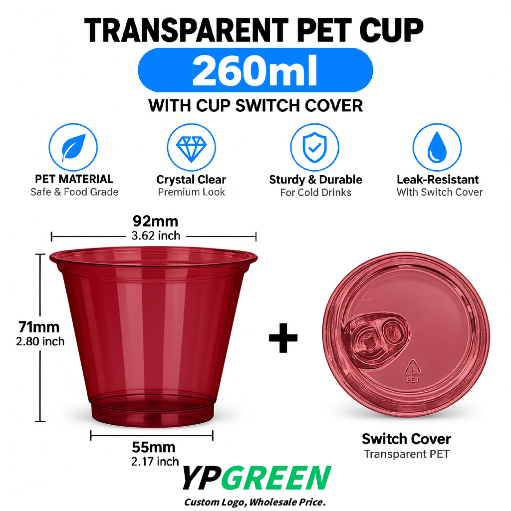 Crimson Iced Latte Plastic Cup 260ml Disposable Clear Cup 9.2×5.5×7.1cm