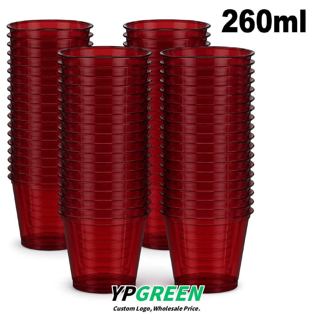 Crimson Iced Latte Plastic Cup 260ml Disposable Clear Cup 9.2×5.5×7.1cm