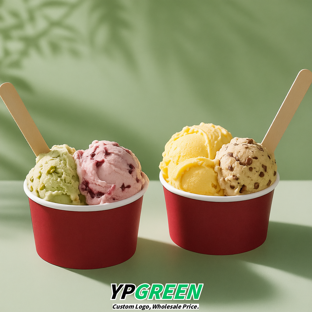 Crimson Paper Gelato Takeaway Cup 2-10oz Disposable Ice Cream Bowls with Lids Factory