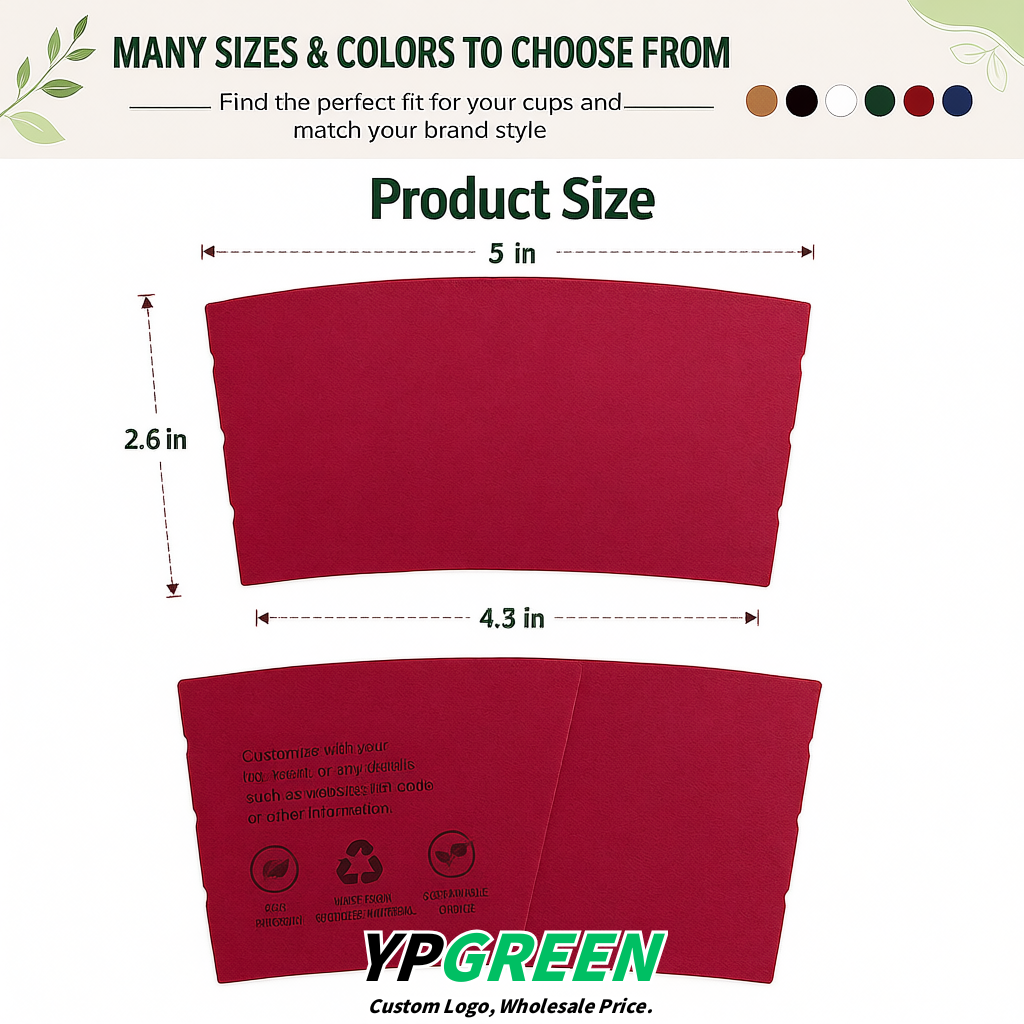 Crimson Kraft Paper Coffee Cup Sleeves For 10, 12, 16, 20 oz Paper & Plastic Cups Factory