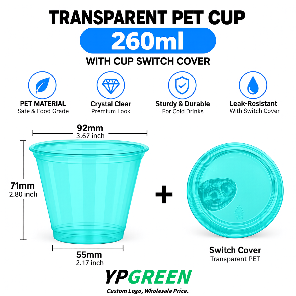 Cyan Iced Latte Plastic Cup 260ml Disposable Clear Cup 9.2×5.5×7.1cm