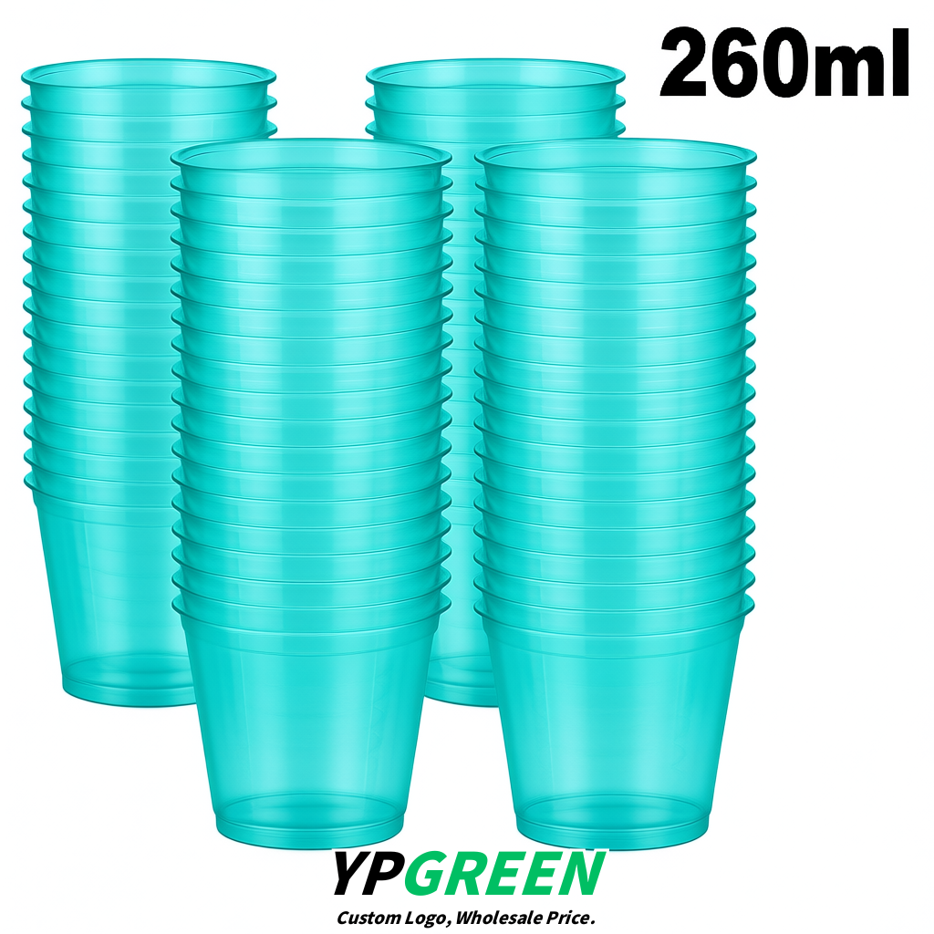 Cyan Iced Latte Plastic Cup 260ml Disposable Clear Cup 9.2×5.5×7.1cm