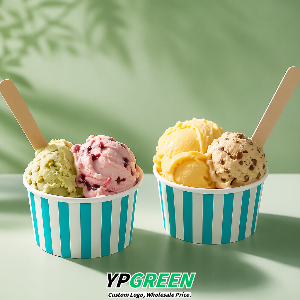 Cyan Paper Gelato Takeaway Cup 2-10oz Disposable Ice Cream Bowls with Lids Factory