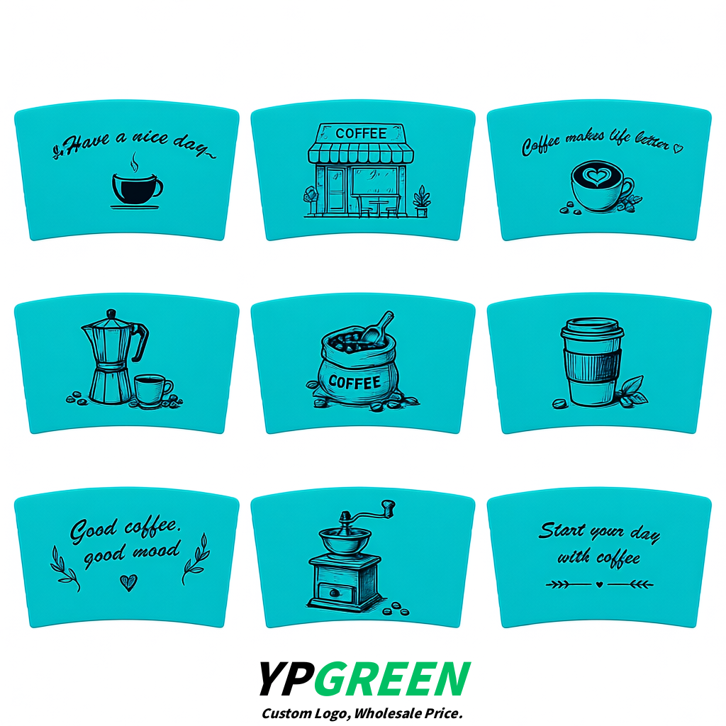 Cyan Kraft Paper Coffee Cup Sleeves For 10, 12, 16, 20 oz Paper & Plastic Cups Factory