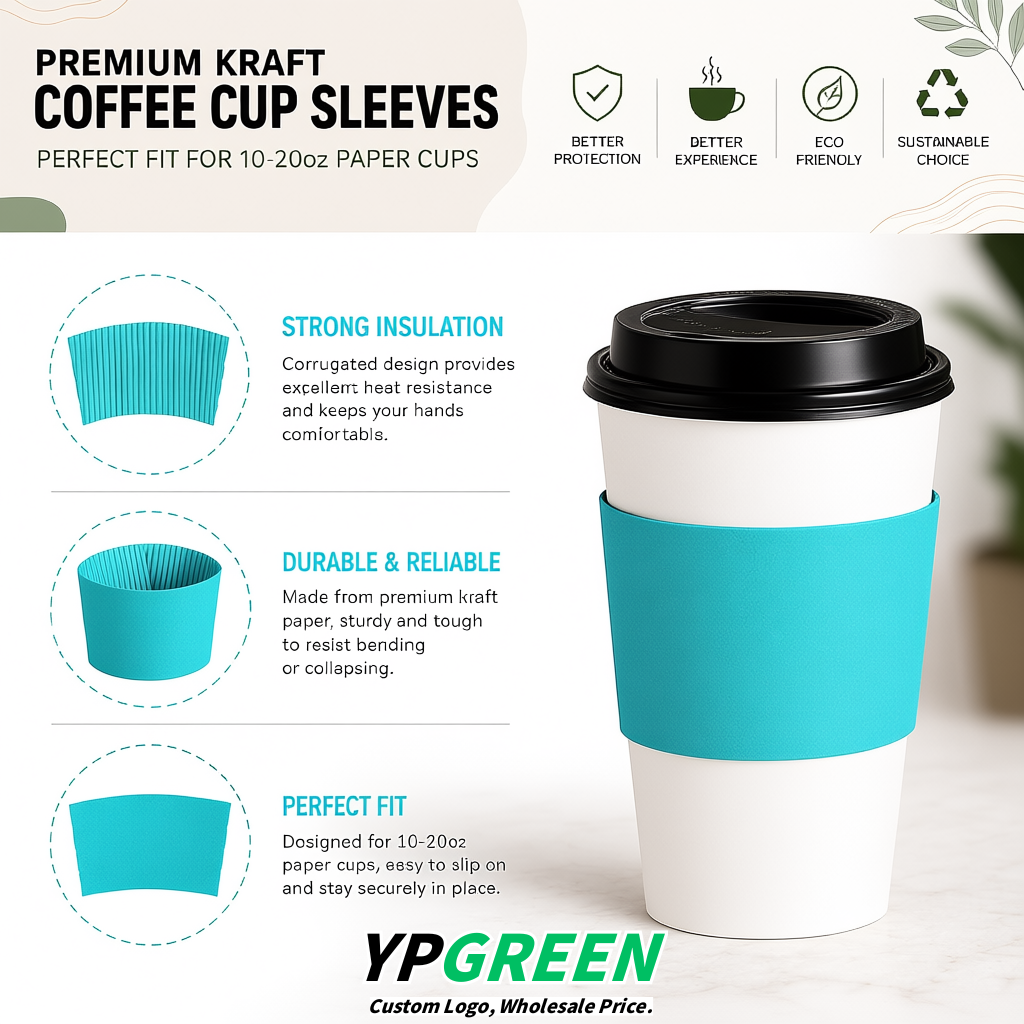 Cyan Kraft Paper Coffee Cup Sleeves For 10, 12, 16, 20 oz Paper & Plastic Cups Factory