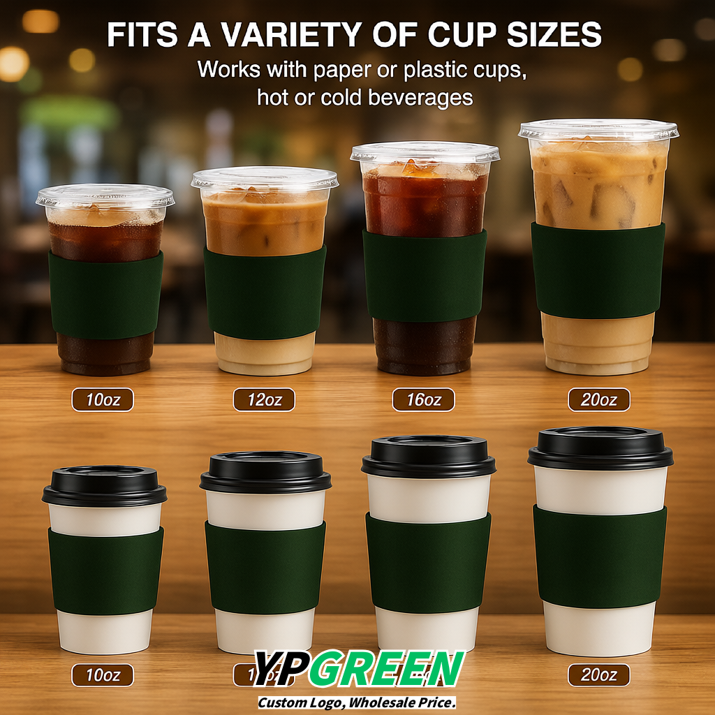 Dark Green Kraft Paper Coffee Cup Sleeves For 10, 12, 16, 20 oz Paper & Plastic Cups Factory