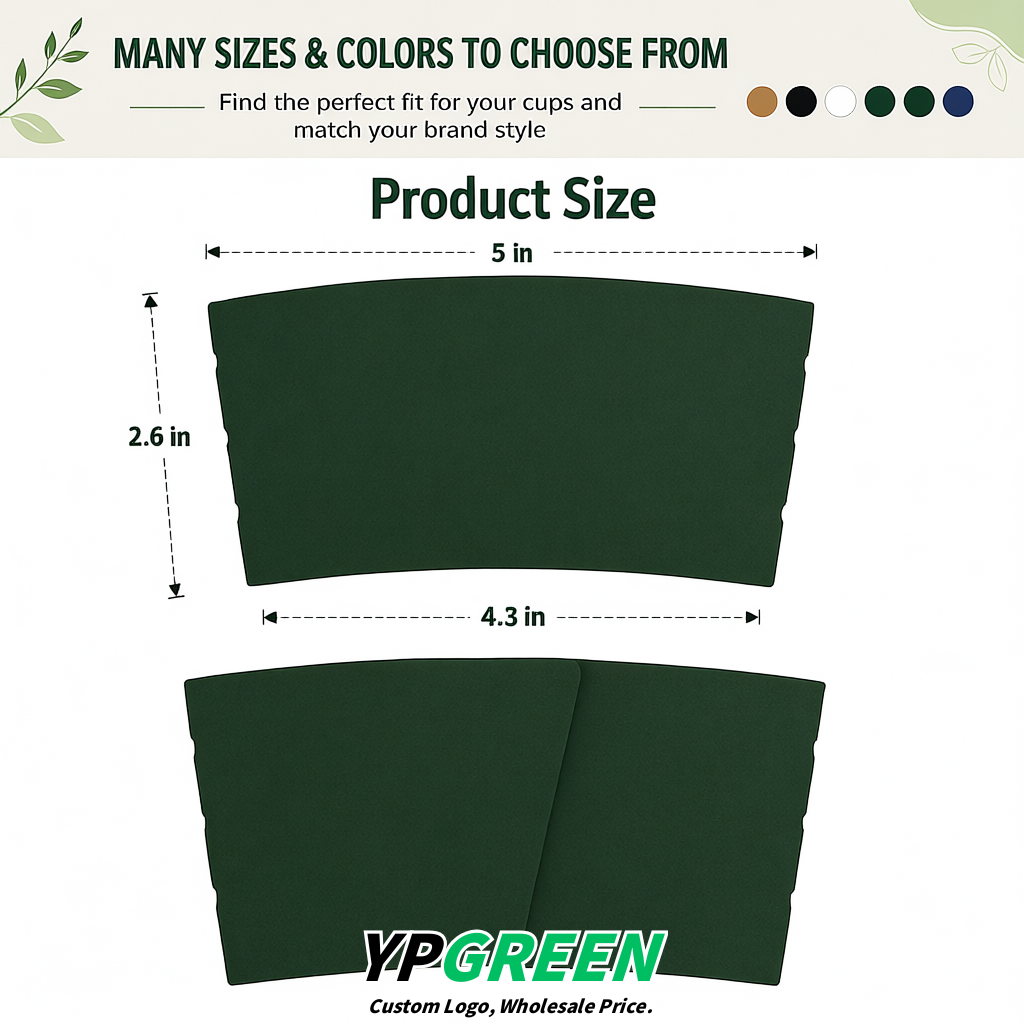 Dark Green Kraft Paper Coffee Cup Sleeves For 10, 12, 16, 20 oz Paper & Plastic Cups Factory