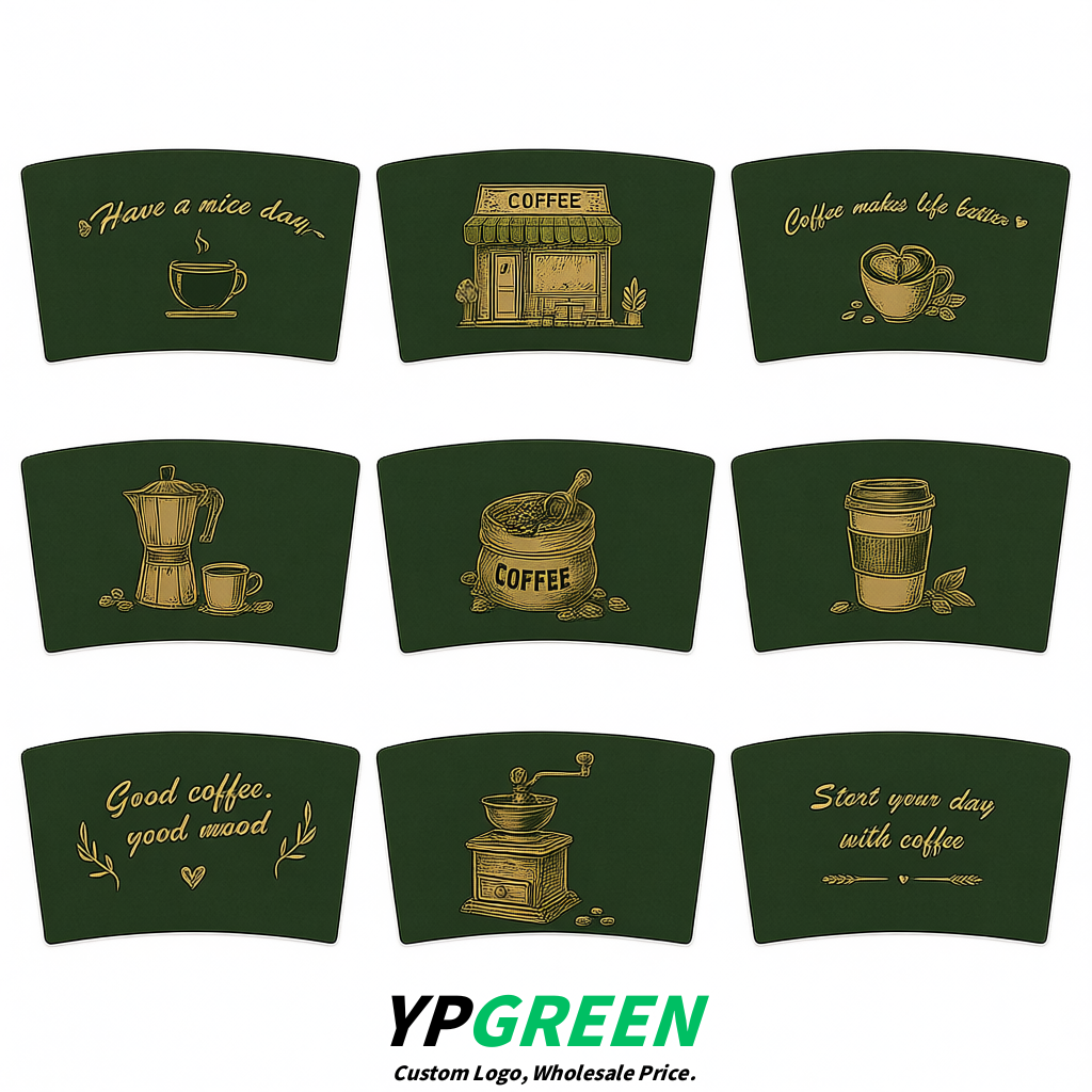 Dark Green Kraft Paper Coffee Cup Sleeves For 10, 12, 16, 20 oz Paper & Plastic Cups Factory
