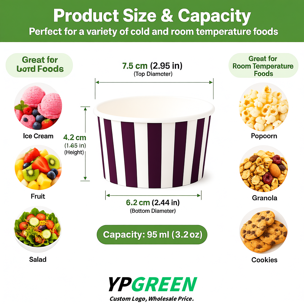 Dark Violet Paper Gelato Takeaway Cup 2-10oz Disposable Ice Cream Bowls with Lids Factory