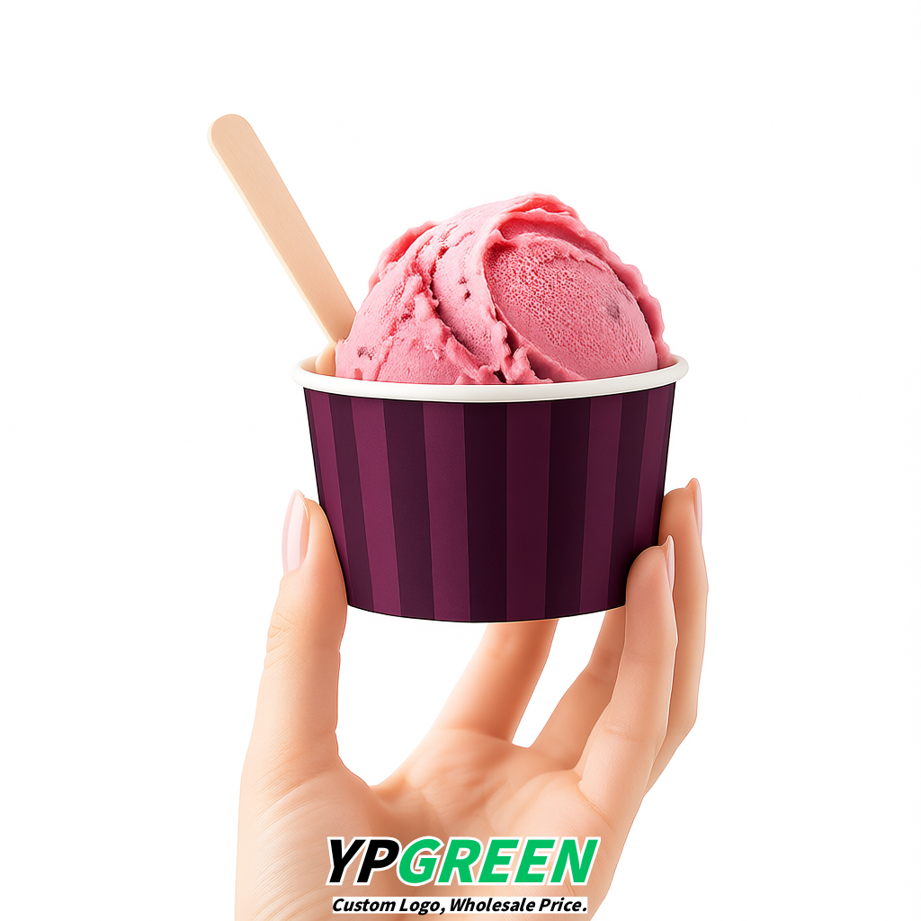 Dark Violet Paper Gelato Takeaway Cup 2-10oz Disposable Ice Cream Bowls with Lids Factory