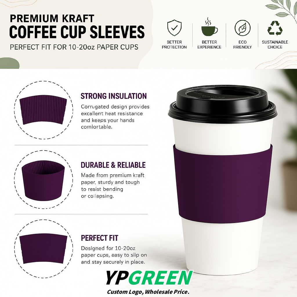 Dark Violet Kraft Paper Coffee Cup Sleeves For 10, 12, 16, 20 oz Paper & Plastic Cups Factory