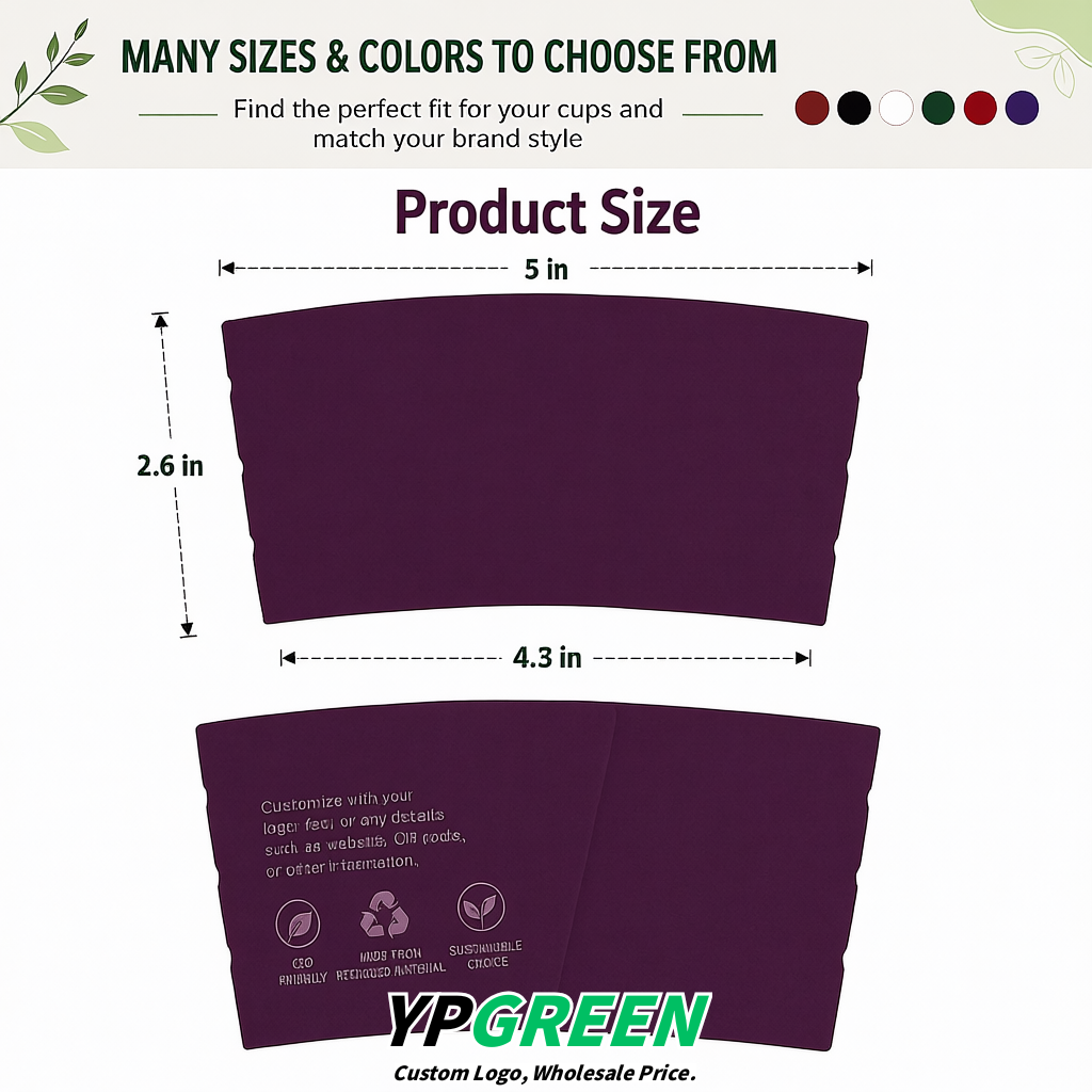 Dark Violet Kraft Paper Coffee Cup Sleeves For 10, 12, 16, 20 oz Paper & Plastic Cups Factory