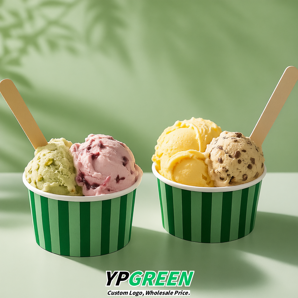 Emerald Green Paper Gelato Takeaway Cup 2-10oz Disposable Ice Cream Bowls with Lids Factory