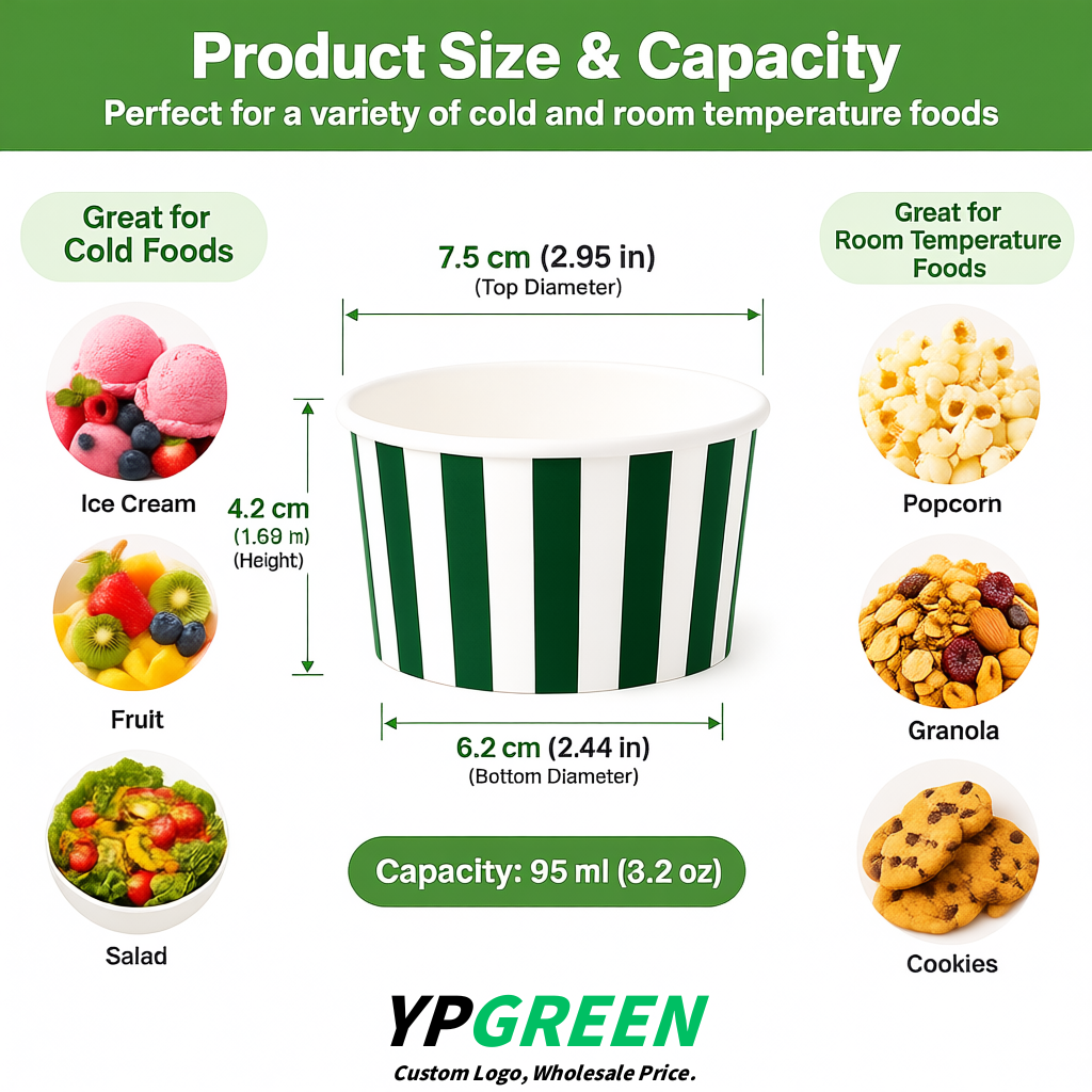 Emerald Green Paper Gelato Takeaway Cup 2-10oz Disposable Ice Cream Bowls with Lids Factory