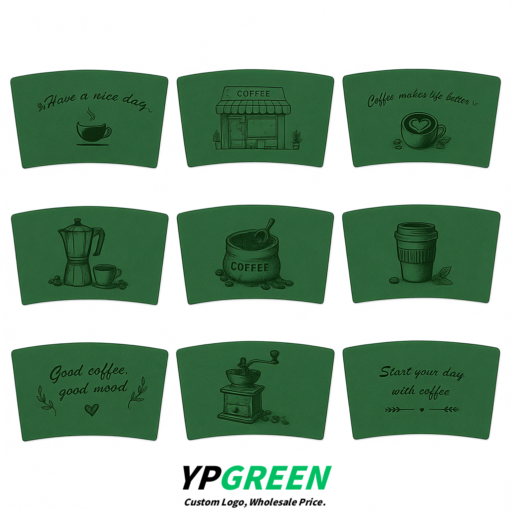 Emerald Green Kraft Paper Coffee Cup Sleeves For 10, 12, 16, 20 oz Paper & Plastic Cups Factory