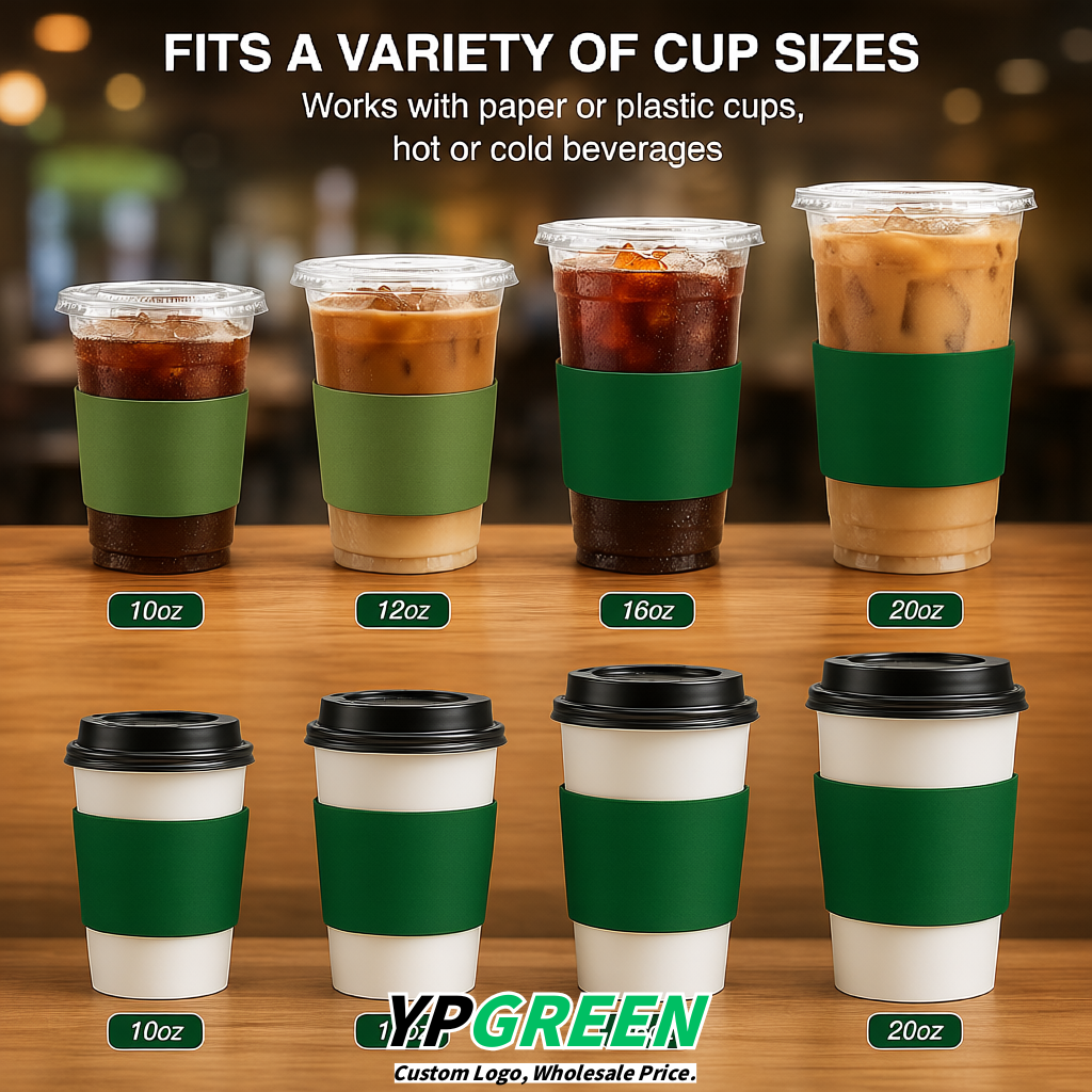 Emerald Green Kraft Paper Coffee Cup Sleeves For 10, 12, 16, 20 oz Paper & Plastic Cups Factory