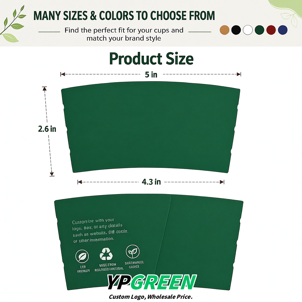 Emerald Green Kraft Paper Coffee Cup Sleeves For 10, 12, 16, 20 oz Paper & Plastic Cups Factory