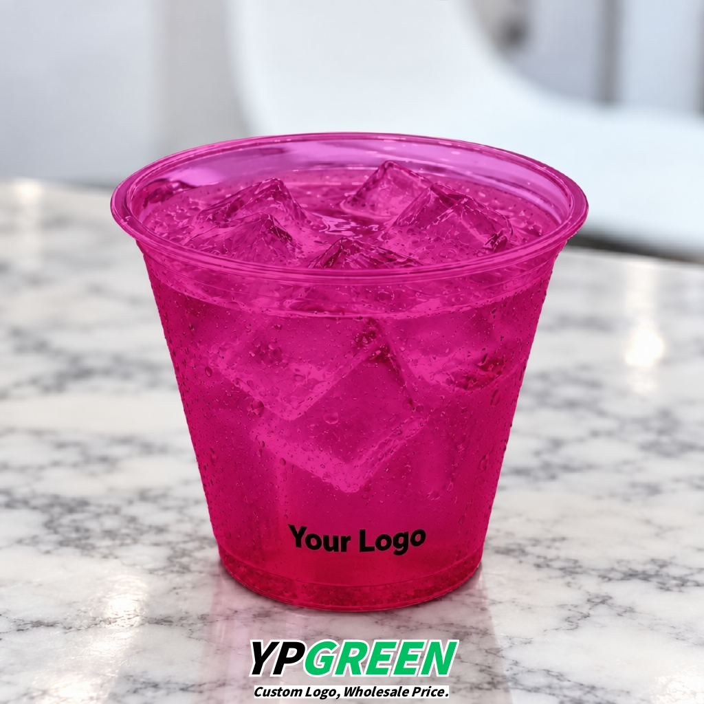 Fuchsia Iced Latte Plastic Cup 260ml Disposable Clear Cup 9.2×5.5×7.1cm