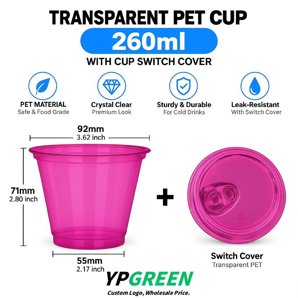 Fuchsia Iced Latte Plastic Cup 260ml Disposable Clear Cup 9.2×5.5×7.1cm