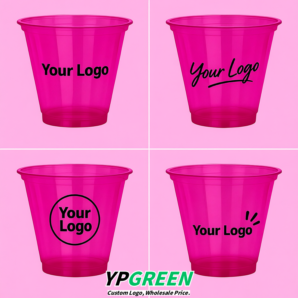 Fuchsia Iced Latte Plastic Cup 260ml Disposable Clear Cup 9.2×5.5×7.1cm