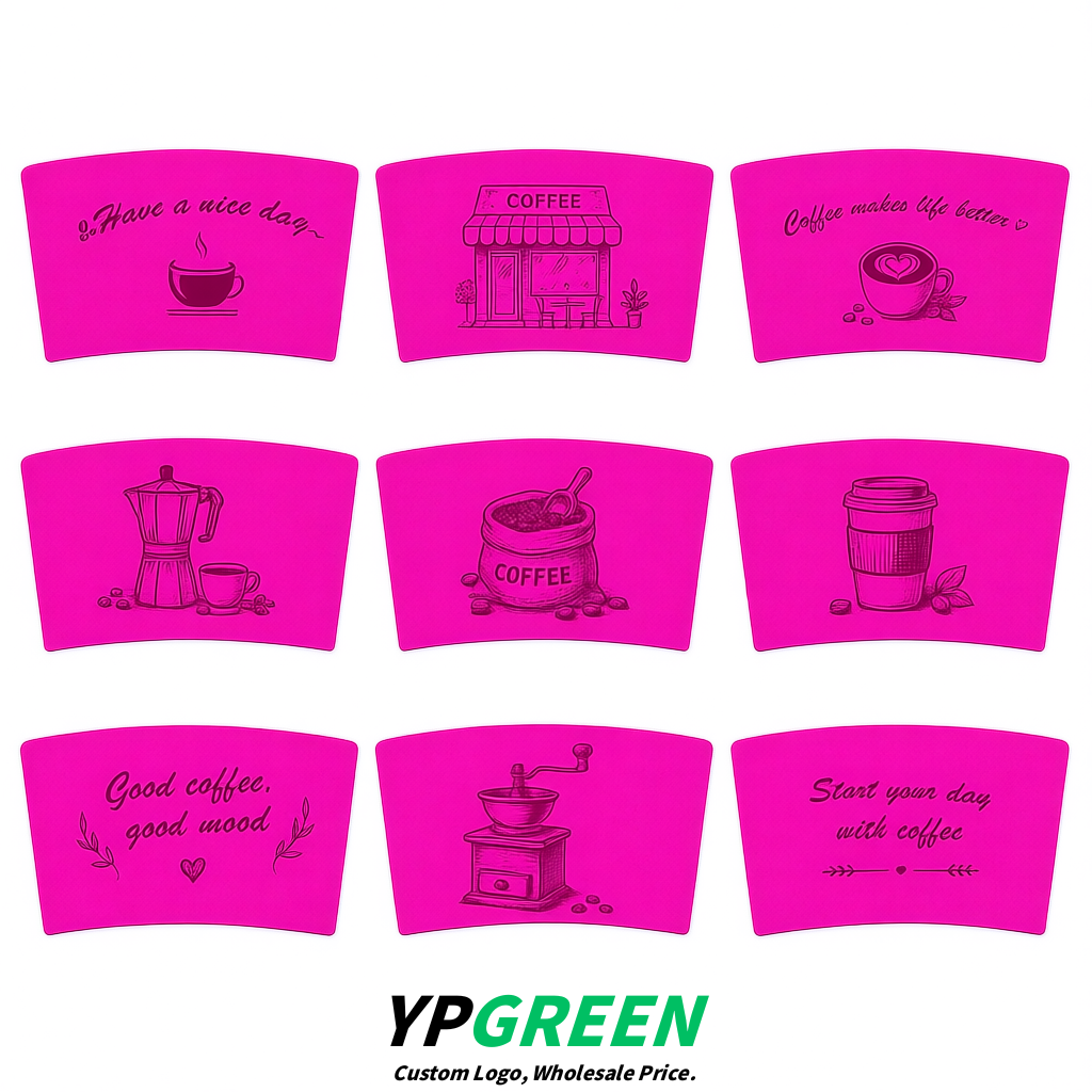 Fuchsia Kraft Paper Coffee Cup Sleeves For 10, 12, 16, 20 oz Paper & Plastic Cups Factory