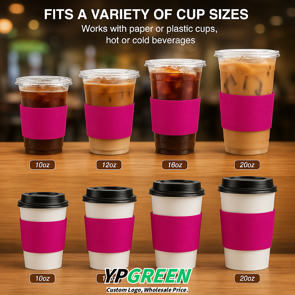 Fuchsia Kraft Paper Coffee Cup Sleeves For 10, 12, 16, 20 oz Paper & Plastic Cups Factory