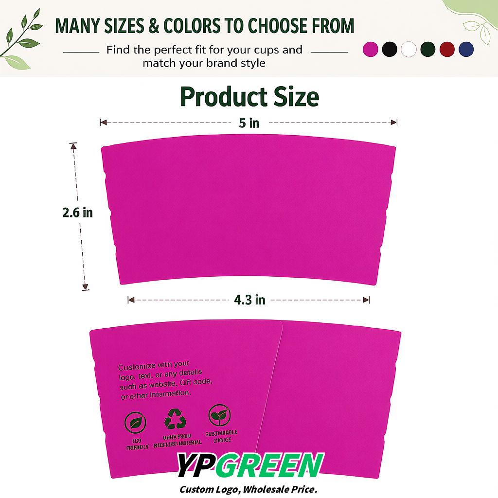 Fuchsia Kraft Paper Coffee Cup Sleeves For 10, 12, 16, 20 oz Paper & Plastic Cups Factory