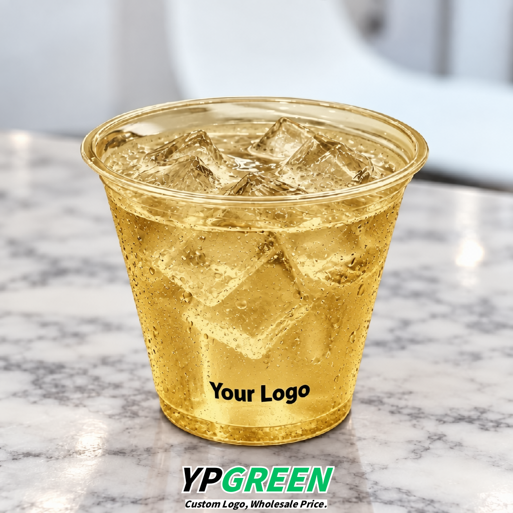 Gold Iced Latte Plastic Cup 260ml Disposable Clear Cup 9.2×5.5×7.1cm