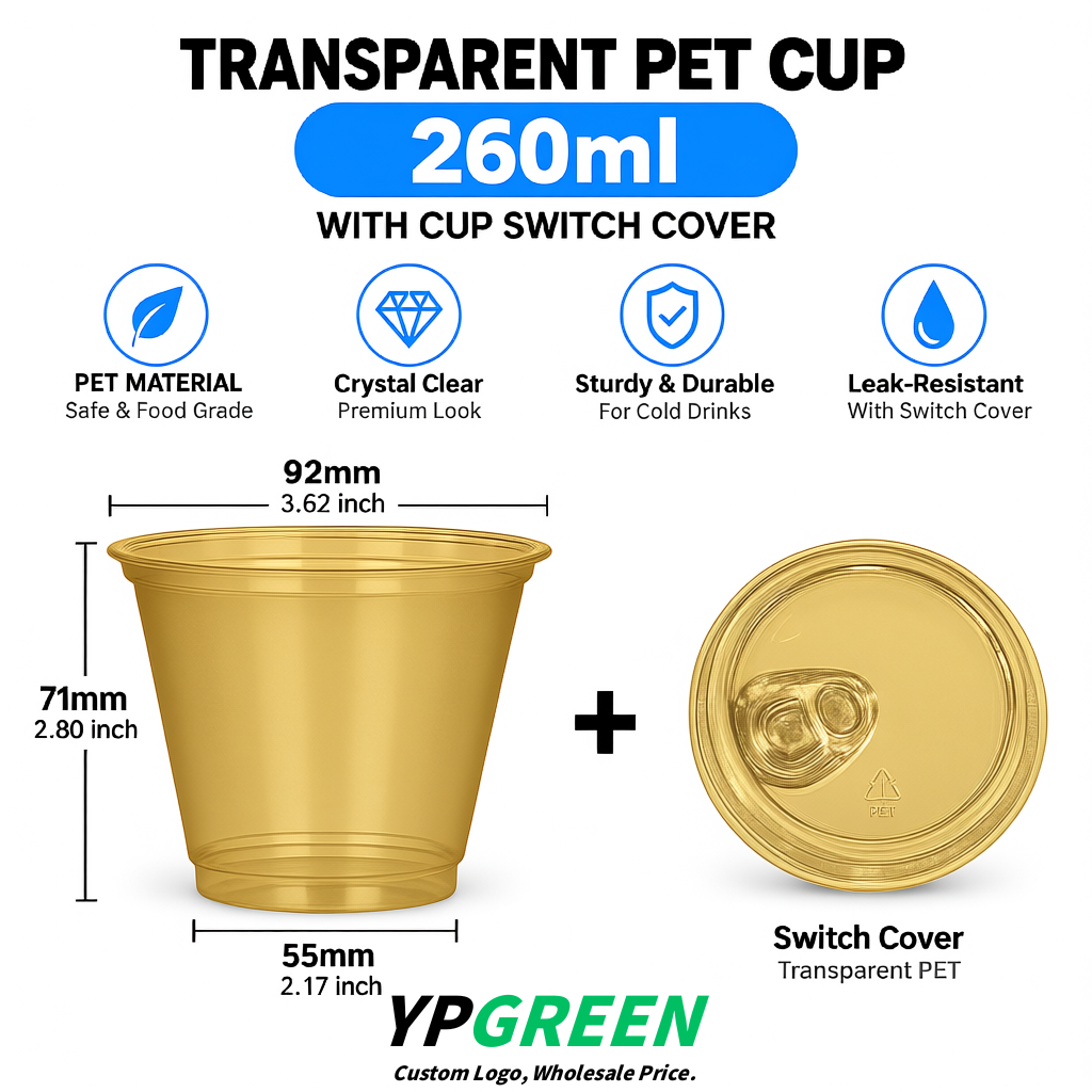 Gold Iced Latte Plastic Cup 260ml Disposable Clear Cup 9.2×5.5×7.1cm