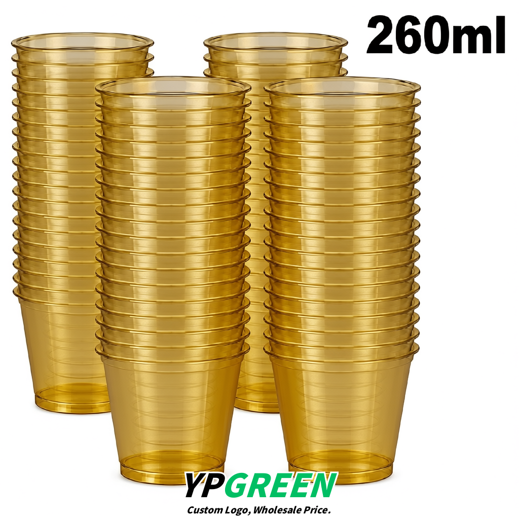 Gold Iced Latte Plastic Cup 260ml Disposable Clear Cup 9.2×5.5×7.1cm