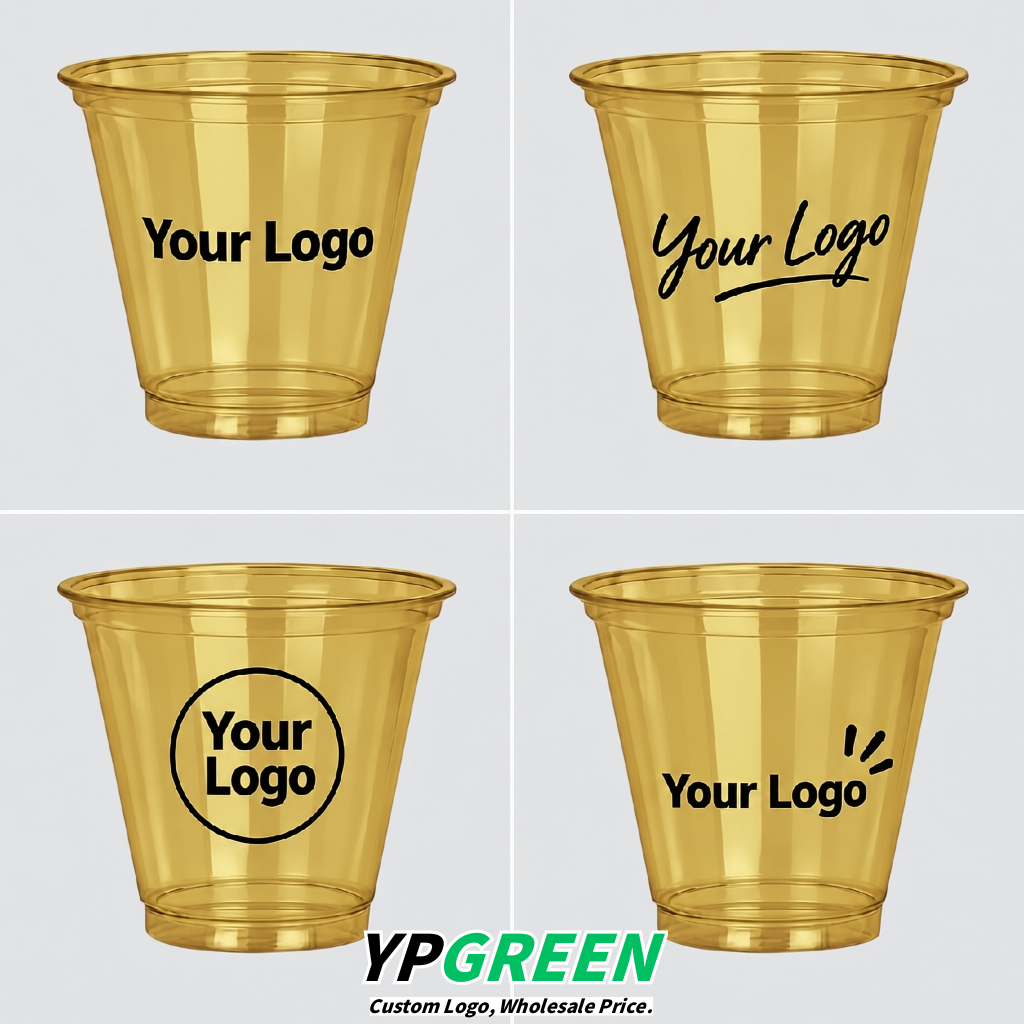 Gold Iced Latte Plastic Cup 260ml Disposable Clear Cup 9.2×5.5×7.1cm